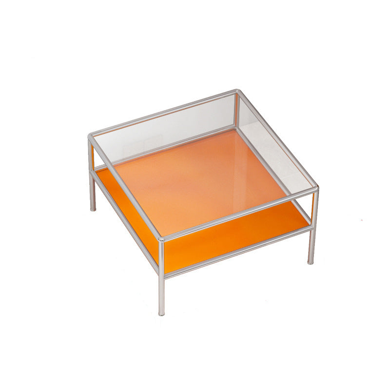 Mesa de café de Top Square contemporánea con tapa de vidrio y 4 patas