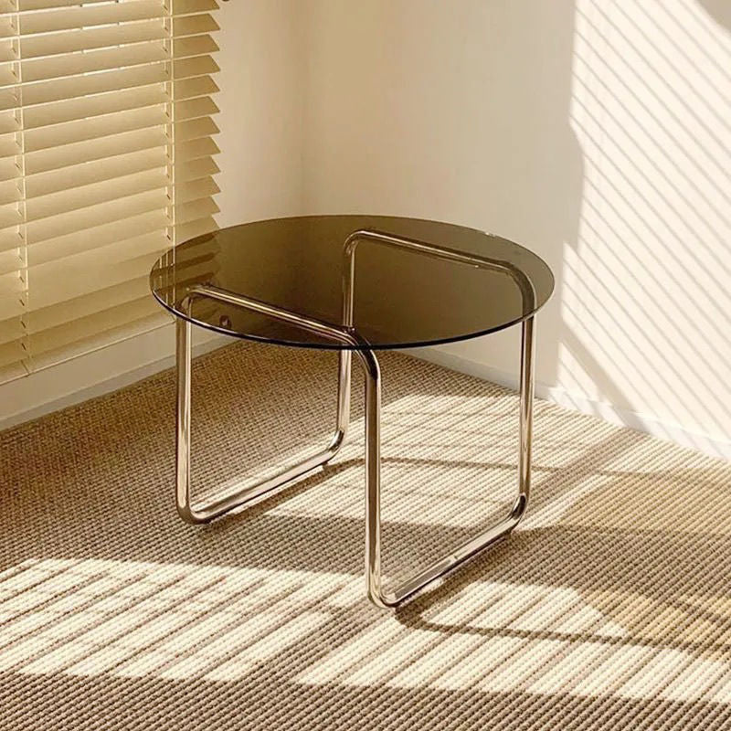 Round Clear Glass Cocktail Table Modern Steel Sled Coffee Table