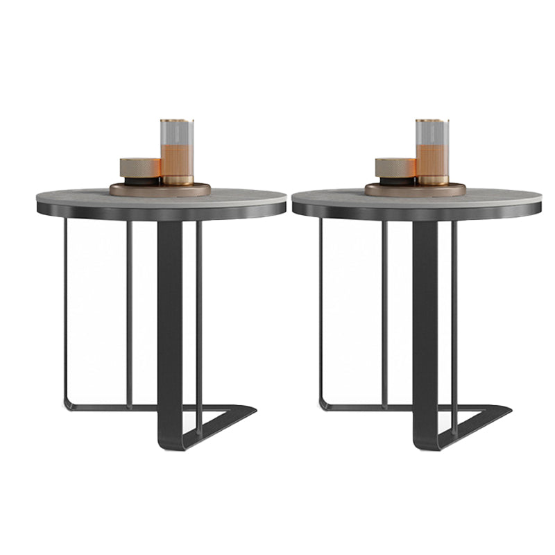 Contemporary Metallic C End Table Stone Round Slate Top Side End Table