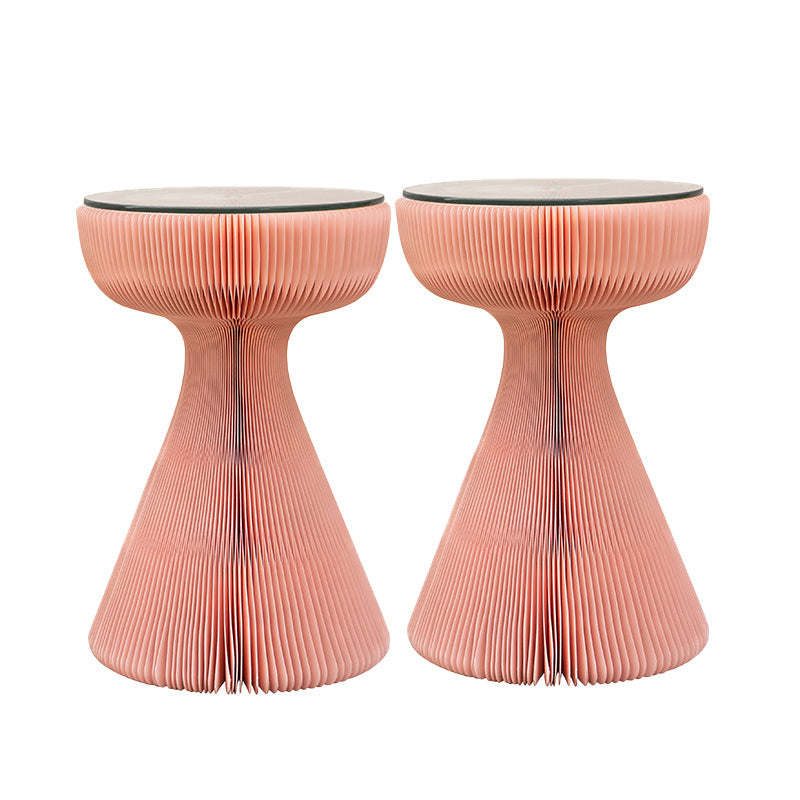 21.25" Tall Kraft Paper Pedestal End Table Round Glass Top Side Table Pink White 2 Clearhalo 'Coffee & Accent Tables' 'End & Side Tables' 'end_side_tables' 'furn' 'furn_end_side_tables' 'Furniture' 'Living Room Furniture' 6377390
