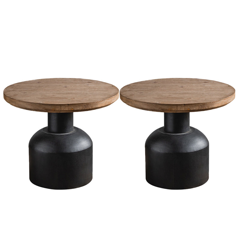 フランスのカントリーウッドラウンドトップサイドテーブル鉄台座エンドテーブル