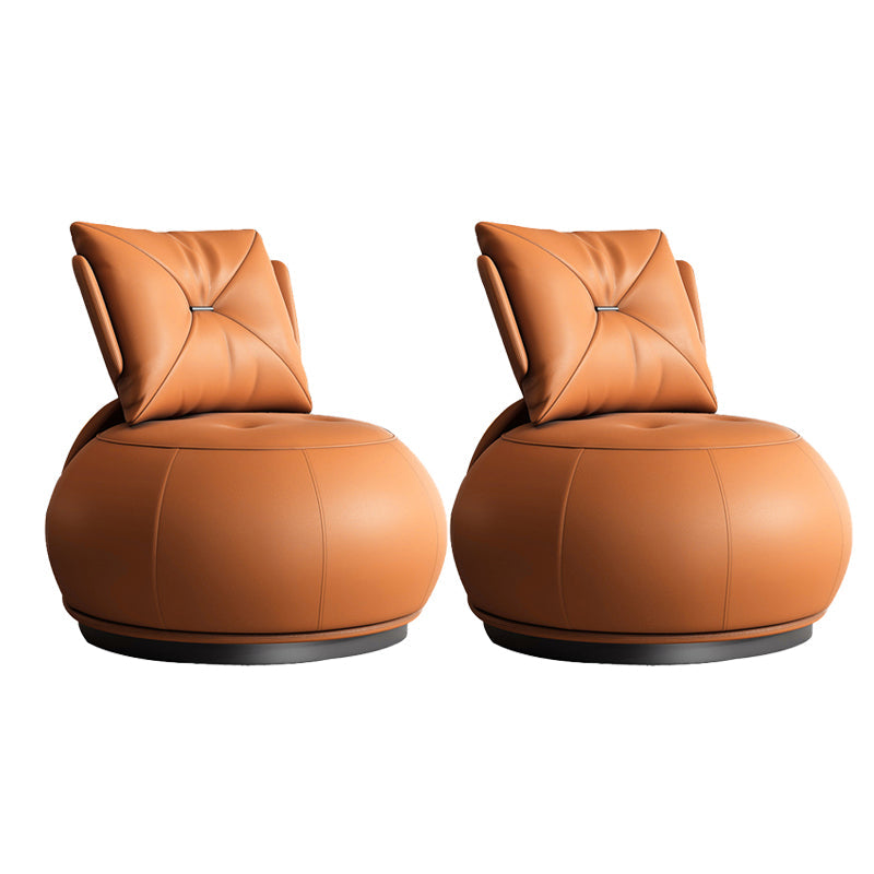 Faux Leather Parsons Chair Armless Chair with Pillow Back, 32.28" Wide Orange Faux Leather 2 Piece Set Clearhalo 'Accent Chairs' 'accent_chairs' 'Chairs & Seating' 'furn' 'furn_accent_chairs' 'Furniture' 'Living Room Furniture' 6377612