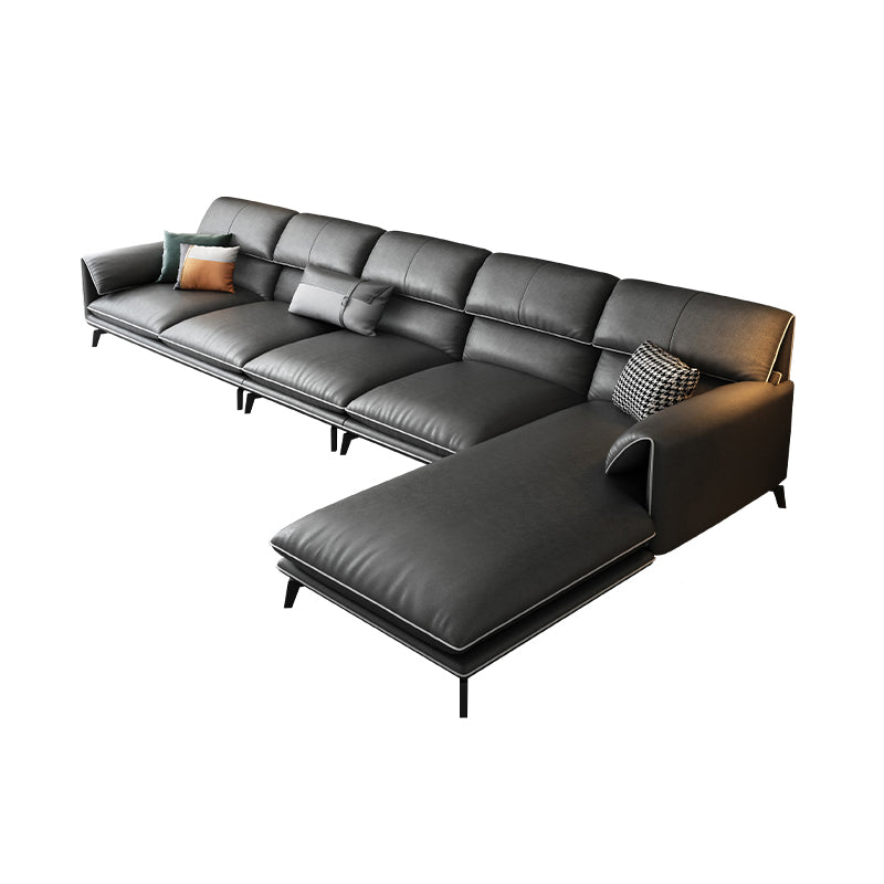 35"H Contemporary Sectional Sofa Leather Grey Stationary Sectionals 156"L x 69"W x 35"H Right Latex Clearhalo 'furn' 'furn_sectionals' 'Furniture' 'Living Room Furniture' 'Sectionals' 6377755