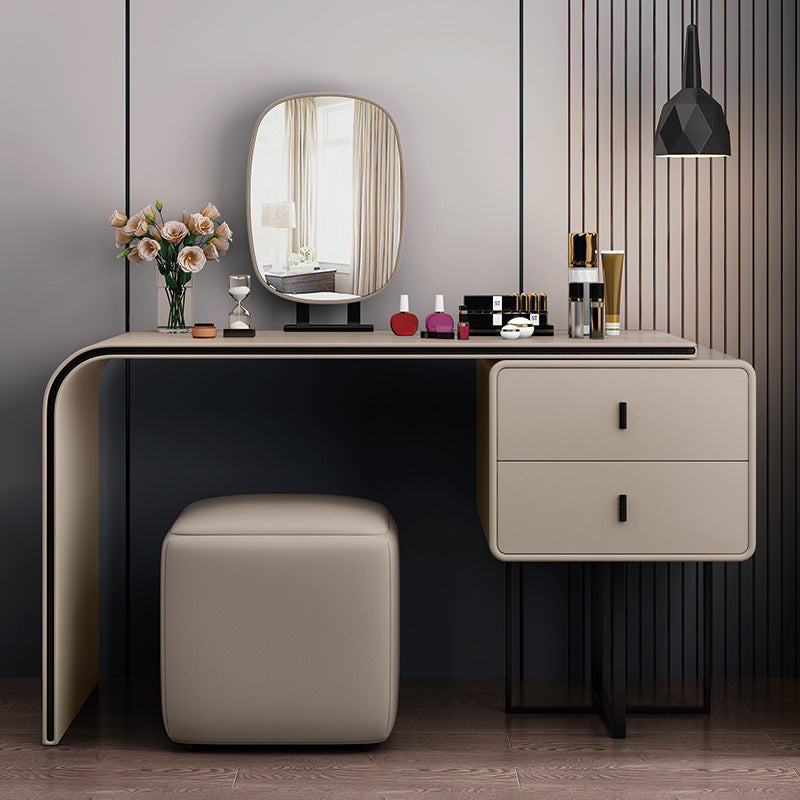 Tavolo da toep glam tavolo da trucco in pelle vanità con doppio cassetto