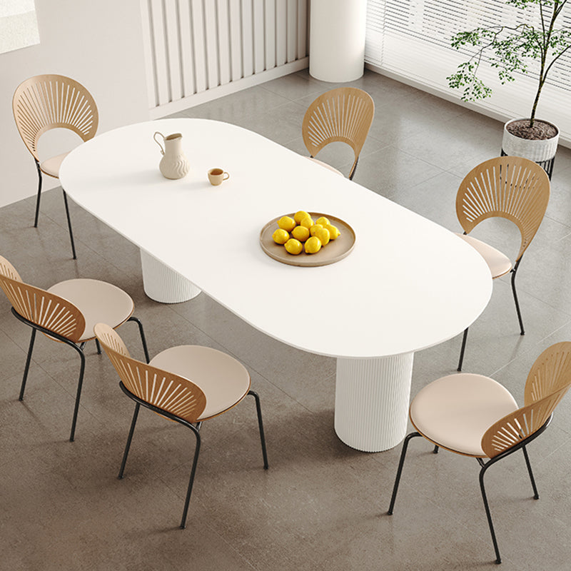 White Oval Dining Table Stone Top Dining Table with Double Pedestal 70.9"L x 35.4"W x 29.5"H Without Chairs Clearhalo 'Dining Tables & Seating' 'Dining Tables' 'dining_table' 'furn' 'furn_dining_table' 'Furniture' 'Kitchen & Dining Furniture' 6378807