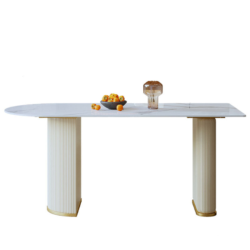Modern Double Pedestal Dining Table Stone Table for Living Room 78.7"L x 31.5"W x 29.5"H Without Chairs Clearhalo 'Dining Tables & Seating' 'Dining Tables' 'dining_table' 'furn' 'furn_dining_table' 'Furniture' 'Kitchen & Dining Furniture' 6378954