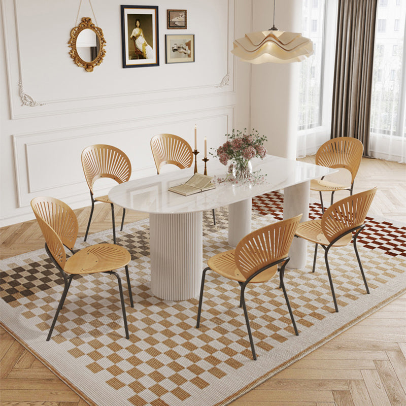 Modern 3 Legs Dining Table White Stone Table for Dining Room 78.7"L x 31.5"W x 29.5"H Without Chairs Clearhalo 'Dining Tables & Seating' 'Dining Tables' 'dining_table' 'furn' 'furn_dining_table' 'Furniture' 'Kitchen & Dining Furniture' 6379022