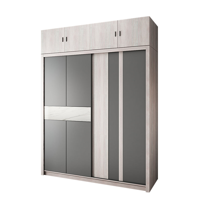 Grey Sliding Wardrobe Cabinet Contemporary Wardrobe Armoire for Bedroom 55"L x 24"W x 83"H Armories & Top Cabinet Clearhalo 'Armoires & Wardrobes' 'armoires_wardrobes' 'Bedroom Furniture' 'furn' 'furn_armoires_wardrobes' 'Furniture' 6379598