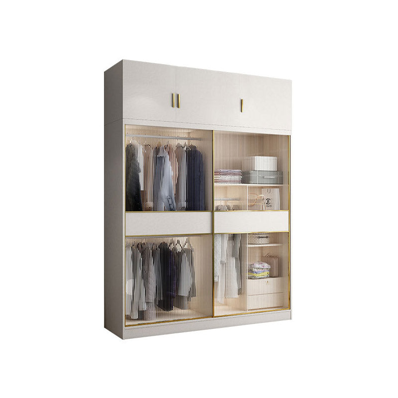 White Engineered Wood Wardrobe Closet Sliding Wardrobe Armoire 55"L x 24"W x 83"H Armories & Top Cabinet Clearhalo 'Armoires & Wardrobes' 'armoires_wardrobes' 'Bedroom Furniture' 'furn' 'furn_armoires_wardrobes' 'Furniture' 6380256