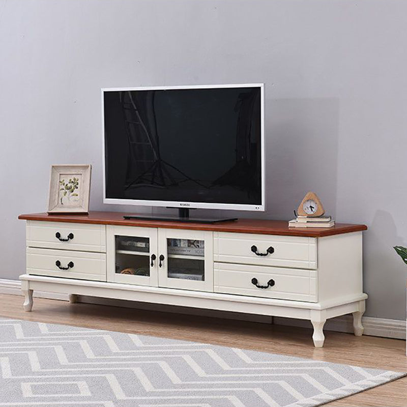 Traditional Wood TV Console Enclosed Storage TV Media Stand with Doors for Living Room 71"L x 16"W x 20"H Walnut+Beige Clearhalo 'furn' 'furn_tv_stands_entertainment_centers' 'Furniture' 'Living Room Furniture' 'TV Stands & Entertainment Centers' 'TV Stands & Media Storage Furniture' 'tv_stands_entertainment_centers' 6381856