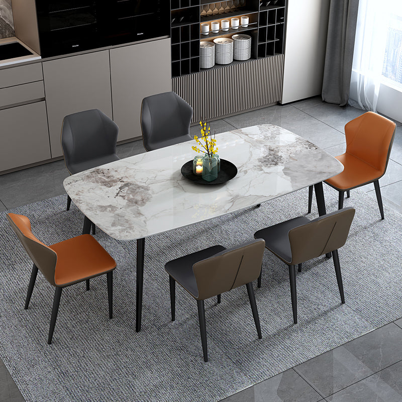 Set da pranzo contemporaneo 1/7 PC Sinterizzato Tavolo da pranzo in pietra con sedie di Wingback