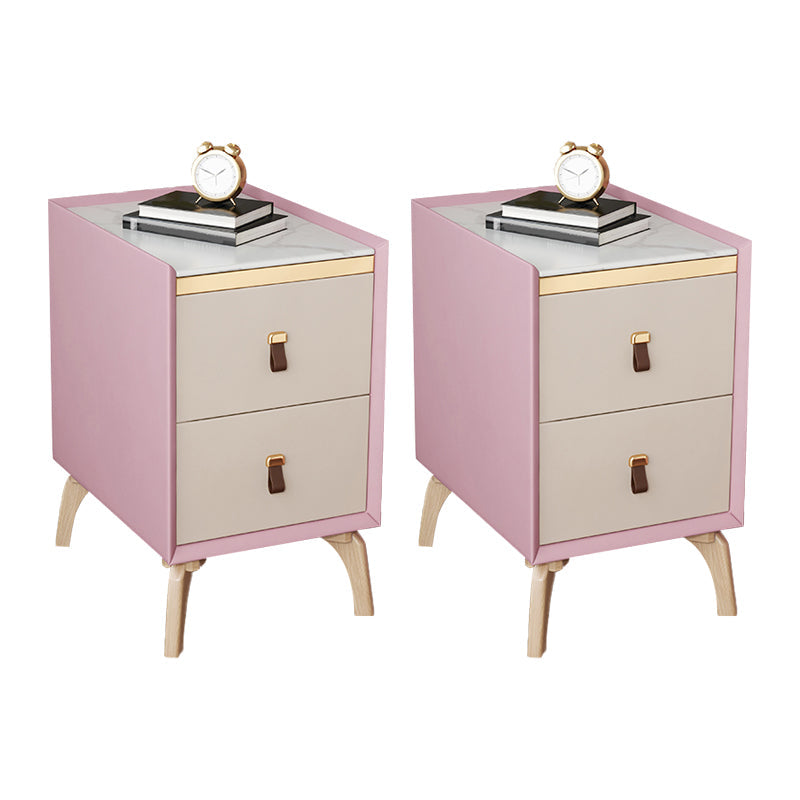 Contemporary Night Table Solid Wood Bed Nightstand with 2 Drawers Pink 2 Piece Set Clearhalo 'Bedroom Furniture' 'furn' 'furn_night_stand' 'Furniture' 'night_stand' 'Nightstands' 6383386