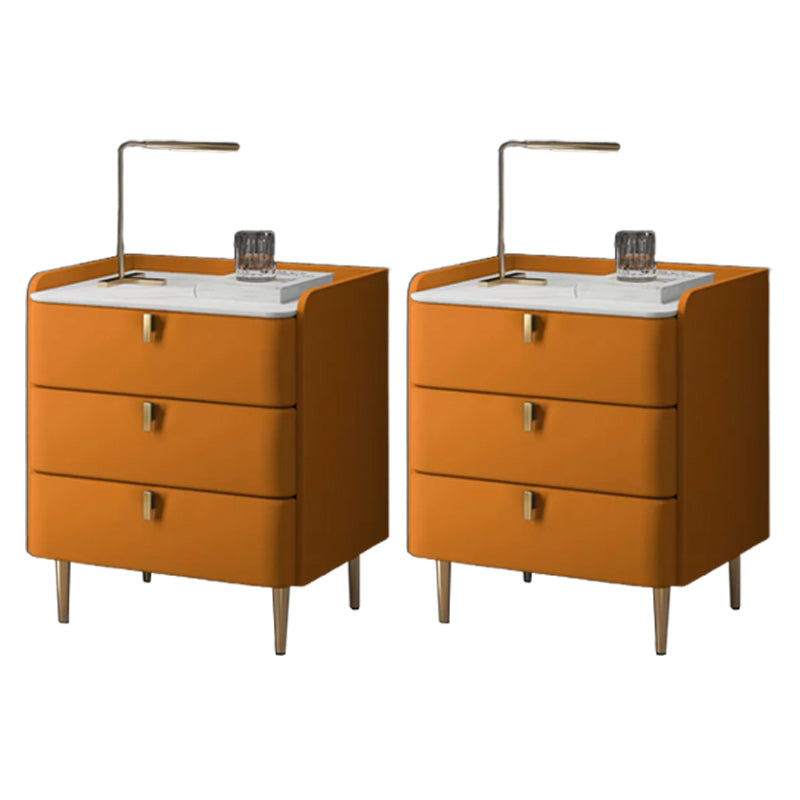 Modern Bedside Cabinet Stone Bed Nightstand with 3 Drawers for Living Room 20"L x 16"W x 22.5"H Orange 2 Piece Set Clearhalo 'Bedroom Furniture' 'furn' 'furn_night_stand' 'Furniture' 'night_stand' 'Nightstands' 6383436