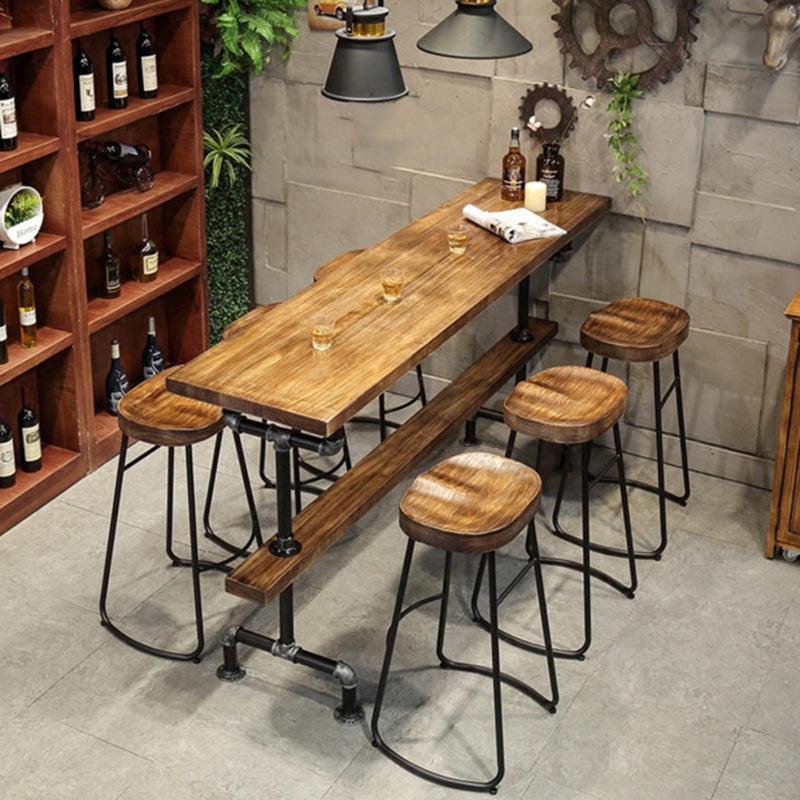 Wood Top Bar-height Table Black and Metal Legs Bar Table for Living Room 78.7"L x 19.7"W x 41.3"H Without Chairs Clearhalo 'Bar Furniture' 'Bar Tables' 'bar_tables' 'furn' 'furn_bar_tables' 'Furniture' 'Kitchen & Dining Furniture' 6384239