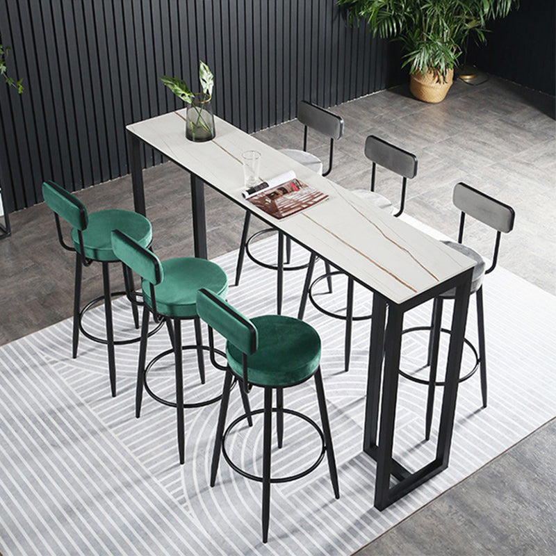 Industrial Bar-height Table Stone Top Pub Table with Black Base 78.7"L x 15.7"W x 41.3"H White-Gold Without Chairs Clearhalo 'Bar Furniture' 'Bar Tables' 'bar_tables' 'furn' 'furn_bar_tables' 'Furniture' 'Kitchen & Dining Furniture' 6384410