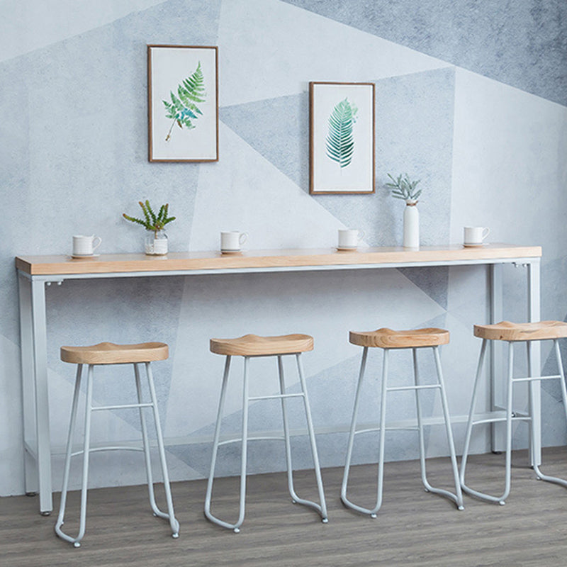 Rechthoekige barhoogte tafel vaste houten top pubtafel met metalen basis