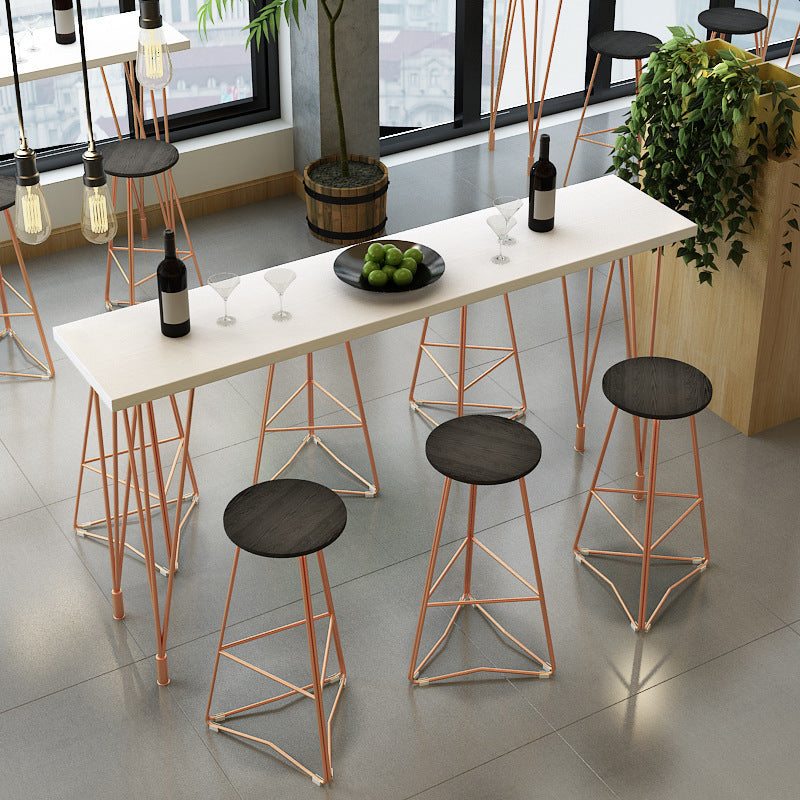 Glam Bar-height Table Solid Wood Top Bistro Pub Table with Four Legs 86.6"L x 15.7"W x 41.3"H Without Chairs Clearhalo 'Bar Furniture' 'Bar Tables' 'bar_tables' 'furn' 'furn_bar_tables' 'Furniture' 'Kitchen & Dining Furniture' 6384608