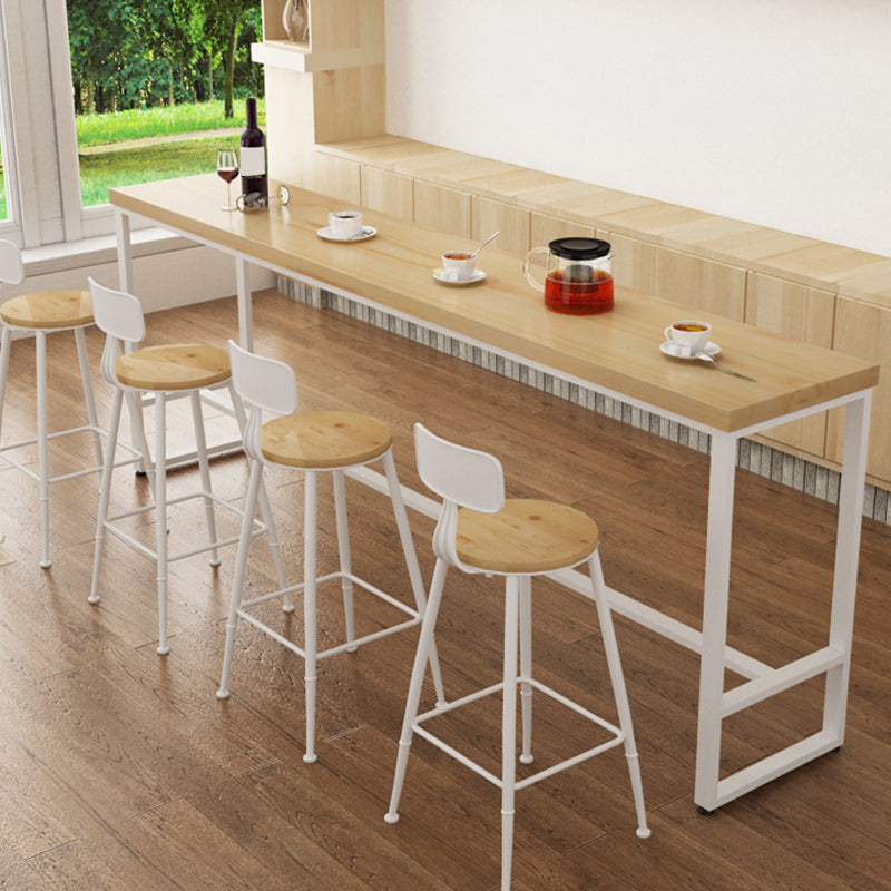 Industrial Bar-height Table Solid Wood Top Bistro Pub Table with Metal Base 94.5"L x 15.7"W x 41.3"H Natural Without Chairs Clearhalo 'Bar Furniture' 'Bar Tables' 'bar_tables' 'furn' 'furn_bar_tables' 'Furniture' 'Kitchen & Dining Furniture' 6384623