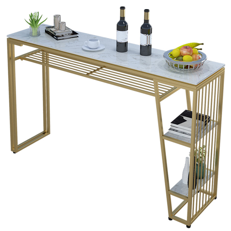 Contemporary Style Rectangle Bar Table Faux Marble Bistro Bar Desk with Storage 70.9"L x 15.7"W x 41.3"H Gold Without Chairs Clearhalo 'Bar Furniture' 'Bar Tables' 'bar_tables' 'furn' 'furn_bar_tables' 'Furniture' 'Kitchen & Dining Furniture' 6384908