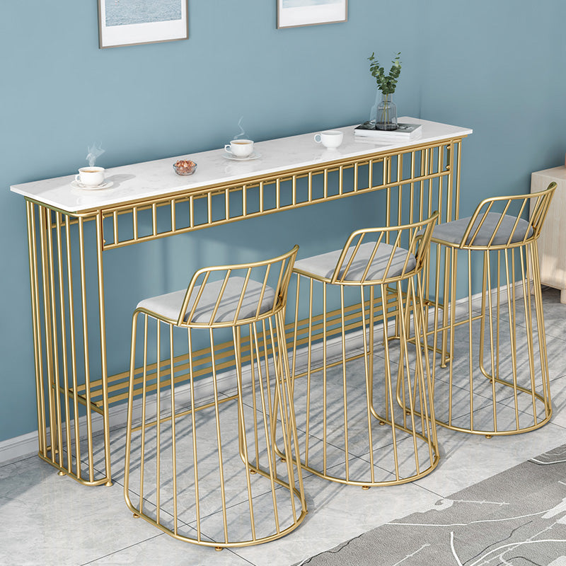 Industrial Rectangle Bistro Bar Desk Faux Marble Bistro Table for Indoor 86.6"L x 15.7"W x 41.3"H Gold Without Chairs Clearhalo 'Bar Furniture' 'Bar Tables' 'bar_tables' 'furn' 'furn_bar_tables' 'Furniture' 'Kitchen & Dining Furniture' 6385029