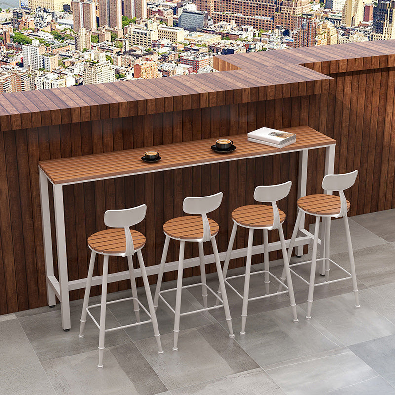 Industrial Bar Height Table Rectangular Bar Table with Metal Base 86.6"L x 15.7"W x 41.3"H White Without Chairs Clearhalo 'Bar Furniture' 'Bar Tables' 'bar_tables' 'furn' 'furn_bar_tables' 'Furniture' 'Kitchen & Dining Furniture' 6385101
