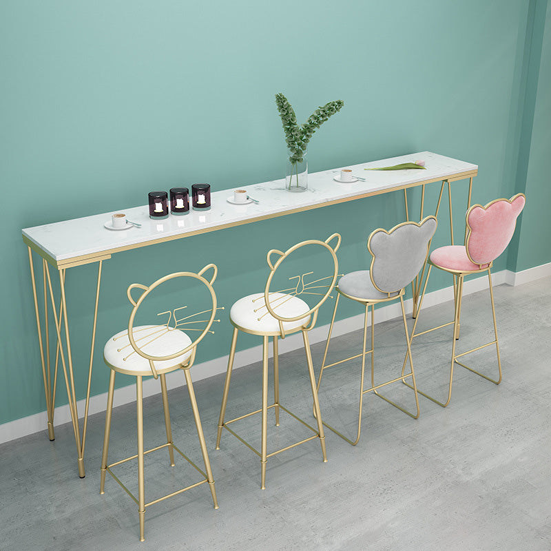 White Rectangular Bar Height Table Glam Style Bistro Pub Table with Four Legs 78.7"L x 15.7"W x 41.3"H Faux Marble Without Chairs Clearhalo 'Bar Furniture' 'Bar Tables' 'bar_tables' 'furn' 'furn_bar_tables' 'Furniture' 'Kitchen & Dining Furniture' 6385492
