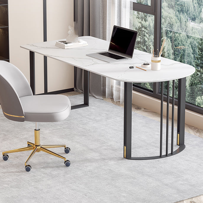 Bureau de bureau à demi-cercle industriel Bureau d'ordinateur fini antique avec des jambes en métal