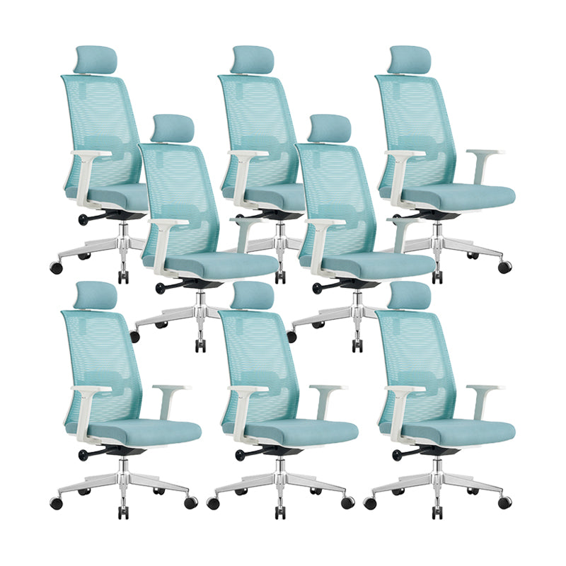 Contemporary Breathable AirGrid Swivel Chair Microfiber Desk Chair Blue 8 Piece Set With Headrest Clearhalo 'furn' 'furn_office_chair' 'Furniture' 'Office Chairs' 'Office Furniture' 'office_chair' 6388450