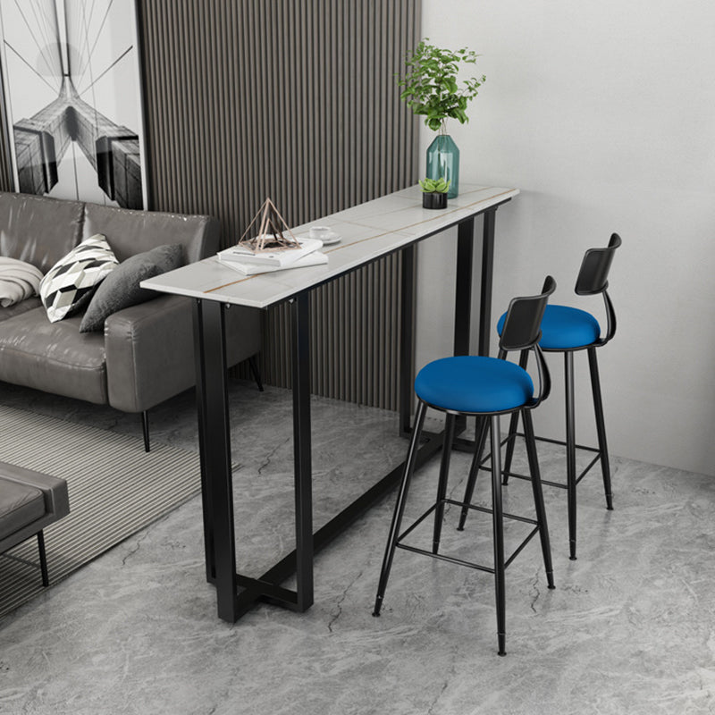 Industrial Rectangle Bar Table Set 1/3 Pcs Metal Frame Bar Table and Stools 3 Pieces: White Table, 2 Blue Stools Clearhalo 'Bar Furniture' 'furn' 'furn_home_bar_bar_sets' 'Furniture' 'Home Bars & Bar Sets' 'home_bar_bar_sets' 'Kitchen & Dining Furniture' 6388868