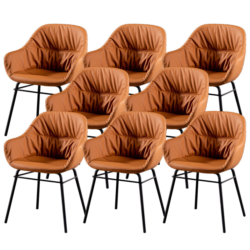 Modern Style Parsons Arm Chair Leather Upholstered Indoor Dining Chair Brown 8 Piece Set Clearhalo 'Dining Chairs' 'Dining Tables & Seating' 'dining_chair' 'furn' 'furn_dining_chair' 'Furniture' 'Kitchen & Dining Furniture' 6394390