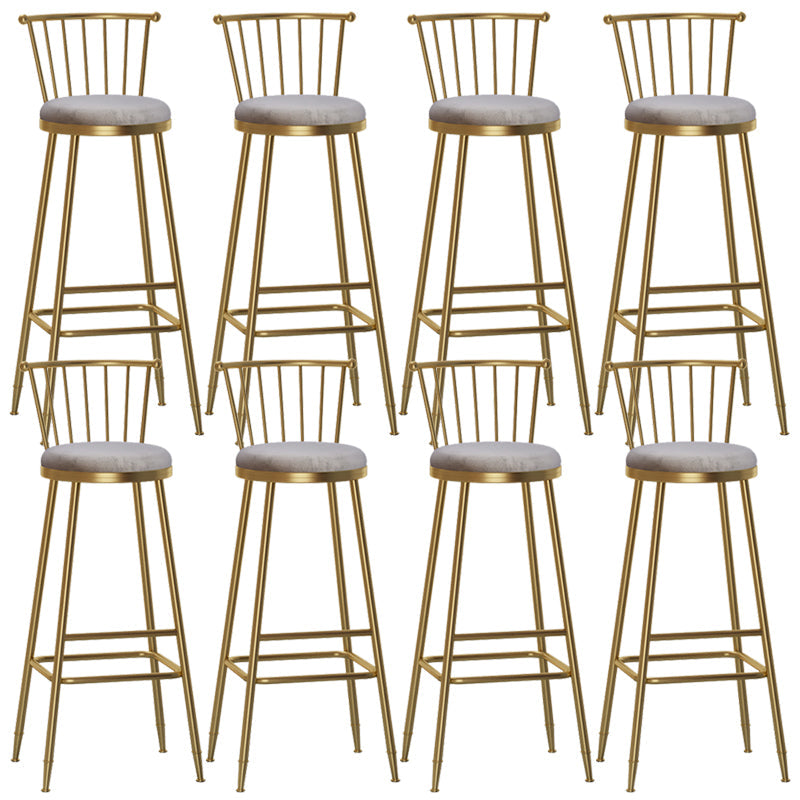 Glam Backrest Armless Counter Stool Iron Bar Stool with Velvet Cushion and Pedal for Cafe Gray 8 Piece Set Bar Stool(33"H) Clearhalo 'Bar Furniture' 'Bar Stools' 'bar_stools' 'furn' 'furn_bar_stools' 'Furniture' 'Kitchen & Dining Furniture' 6395544