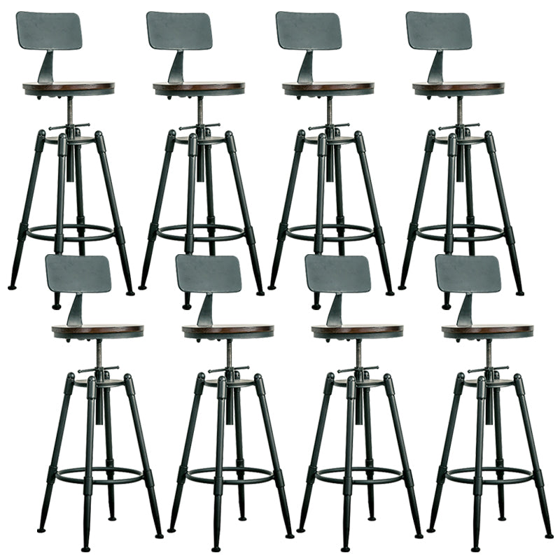 Adjustable Height Bar Stools Industrial Barstool with Metal Legs 8 Piece Set Low Back Non-Upholstered Clearhalo 'Bar Furniture' 'Bar Stools' 'bar_stools' 'furn' 'furn_bar_stools' 'Furniture' 'Kitchen & Dining Furniture' 6395746