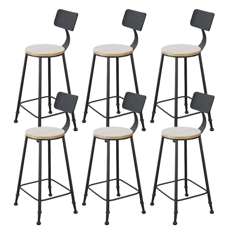 Industrial Style Bar Stools Backrest Barstool with Black Metal Legs 6 Piece Set Non-Upholstered Clearhalo 'Bar Furniture' 'Bar Stools' 'bar_stools' 'furn' 'furn_bar_stools' 'Furniture' 'Kitchen & Dining Furniture' 6396029