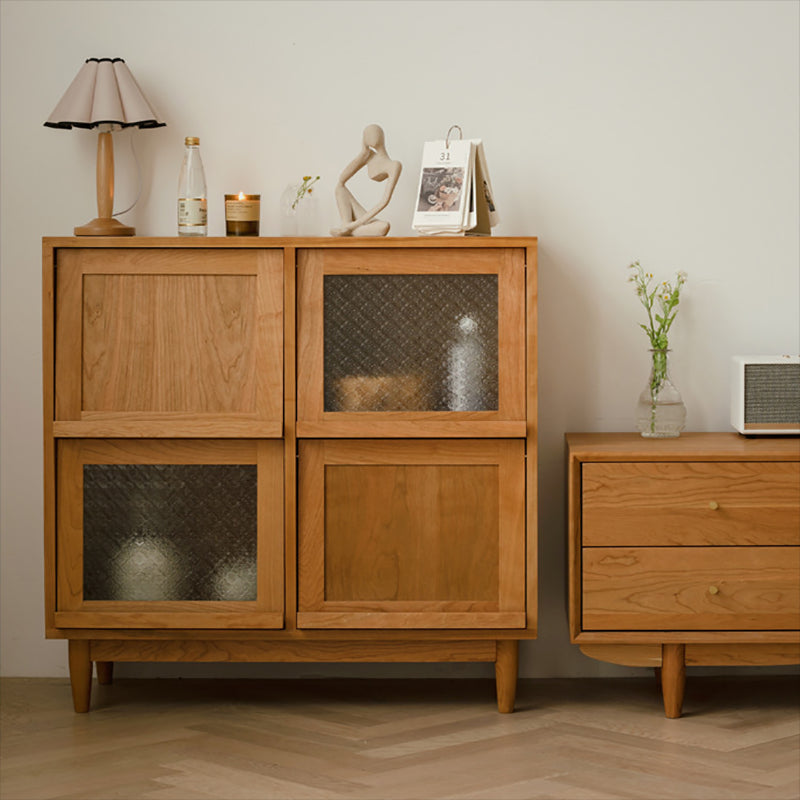 モダン&コンテンポラリーキャビネットスクエアガラスパーンバープルストレートレッグアクセントキャビネット