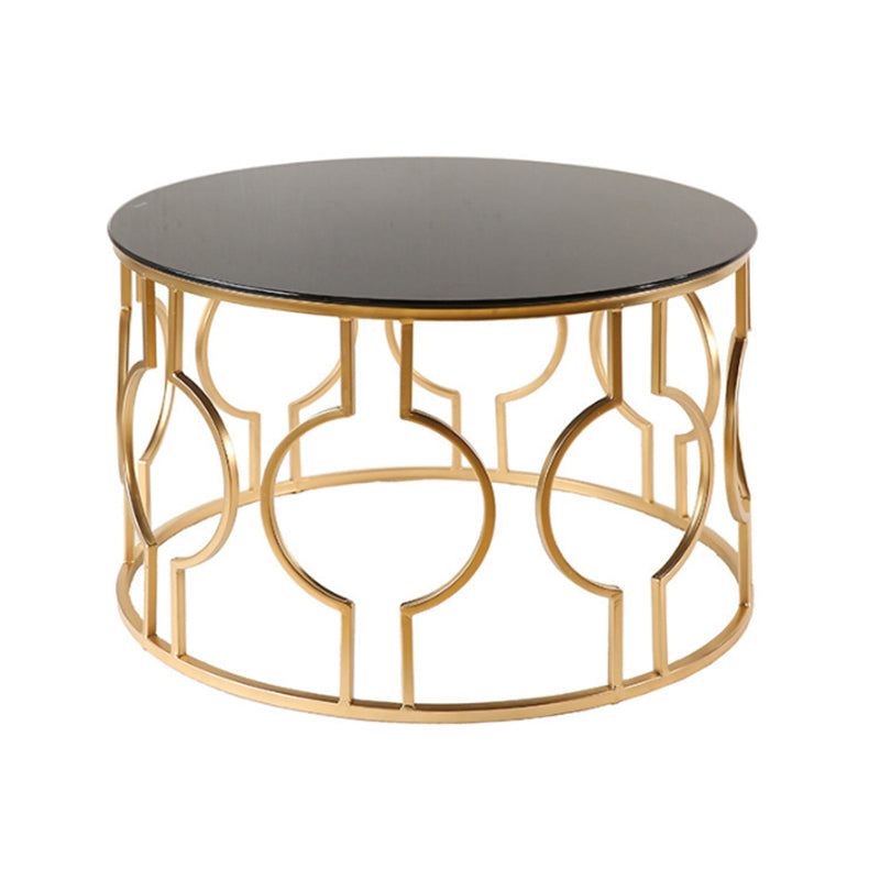 Contemporary Round Glass Coffee Table Brass Metal Frame 1 Single Cocktail Table Black Clearhalo 'Coffee & Accent Tables' 'Coffee Tables' 'coffee_tables' 'furn' 'furn_coffee_tables' 'Furniture' 'Living Room Furniture' 6396523