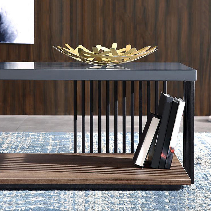 Table de cocktails de fer et de café en bois rectangulaire avec rangement