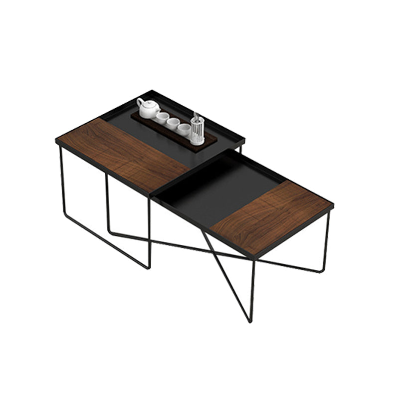 Mitte des Jahrhunderts moderne Metall- und Holz-Couchtischkreuz-Beine Cocktailtisch Set