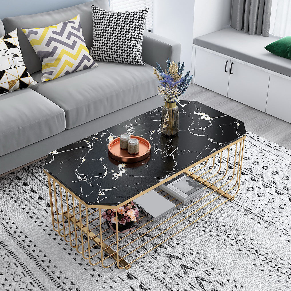 Gold Metal Frame Coffee Table Luxurious Cocktail Table with Shelf Black Clearhalo 'Coffee & Accent Tables' 'Coffee Tables' 'coffee_tables' 'furn' 'furn_coffee_tables' 'Furniture' 'Living Room Furniture' 6396846