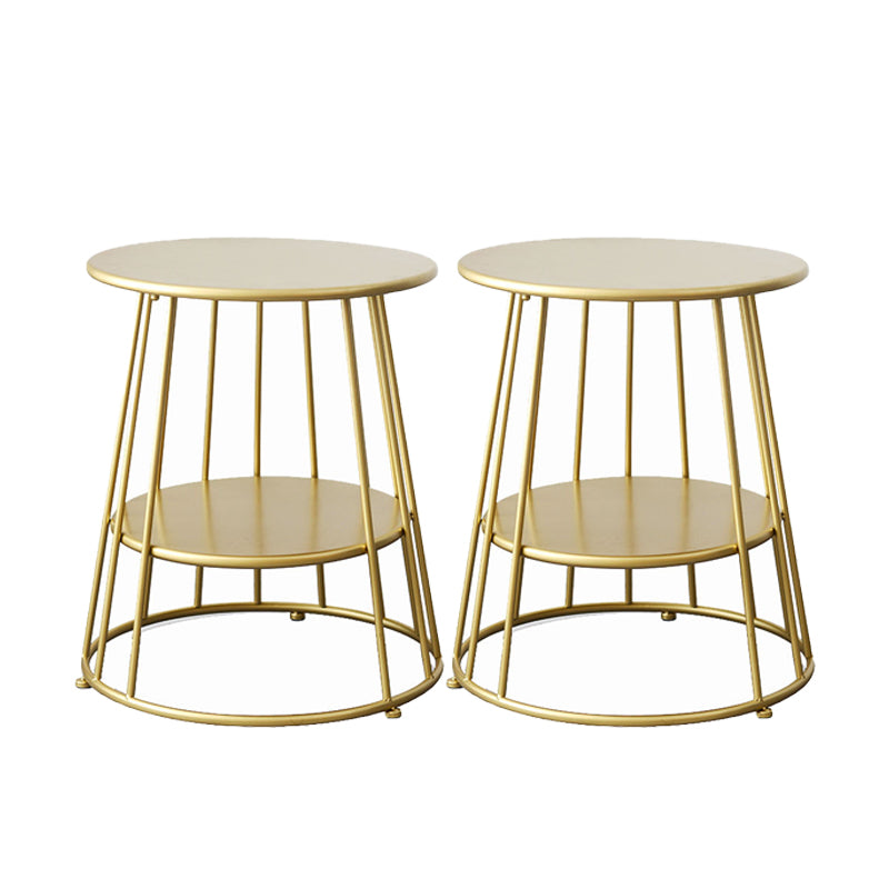 中世のモダンメタルテーブルラウンドトップフレームベースサイドテーブル付き棚