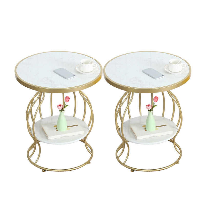 ダブルティアエンドテーブルストレージシェルフ付きモダニストスレートサイドテーブル