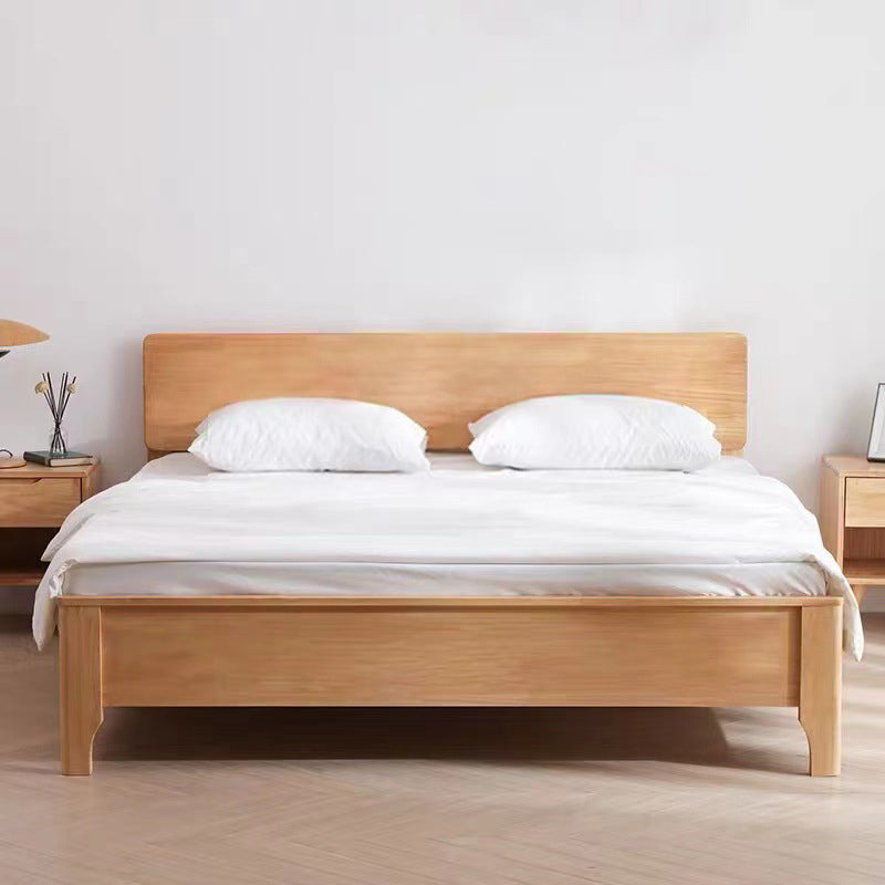 Modern Solid Wood Panel Bed Rectangular Standard Bed with Headboard