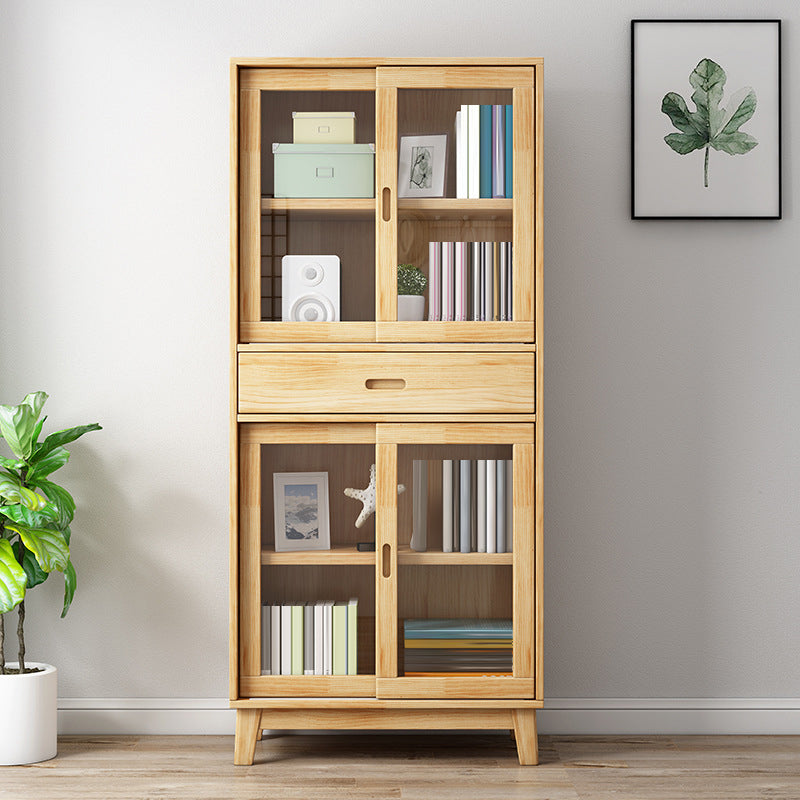 Contemporary Shelf Bookcase Pine Bookshelf with Doors for Living Room