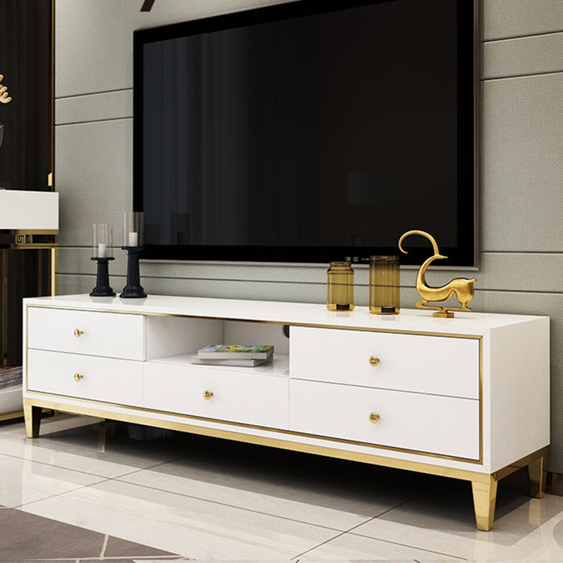 Glam Faux Wood TV Ständer Konsole weiße TV -Medienstand für Wohnzimmer