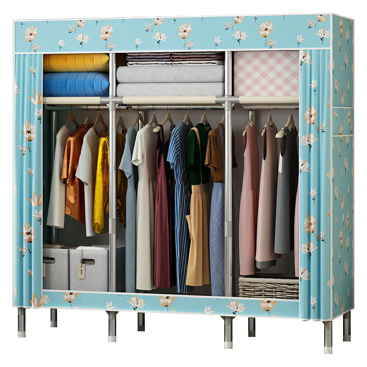 Contemporary Wardrobe Closet with Legs Metal Wardrobe Cabinet 70.9"L x 17.7"W x 66.9"H Blue Clearhalo 'Armoires & Wardrobes' 'armoires_wardrobes' 'Bedroom Furniture' 'furn' 'furn_armoires_wardrobes' 'Furniture' 6402637