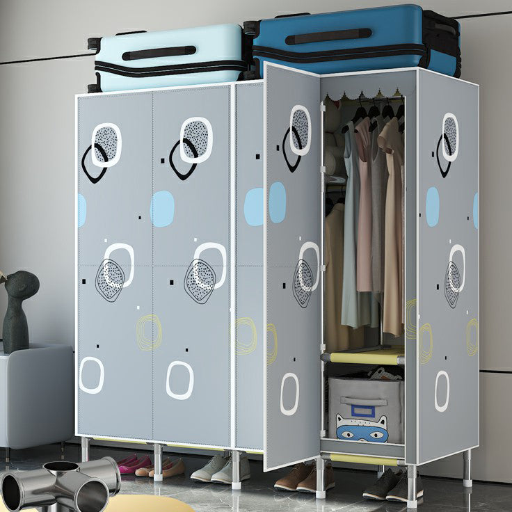 Hinged Steel Wardrobe Armoire Contemporary Wardrobe Closet with Legs 63"L x 20"W x 71"H Grey Clearhalo 'Armoires & Wardrobes' 'armoires_wardrobes' 'Bedroom Furniture' 'furn' 'furn_armoires_wardrobes' 'Furniture' 6402727