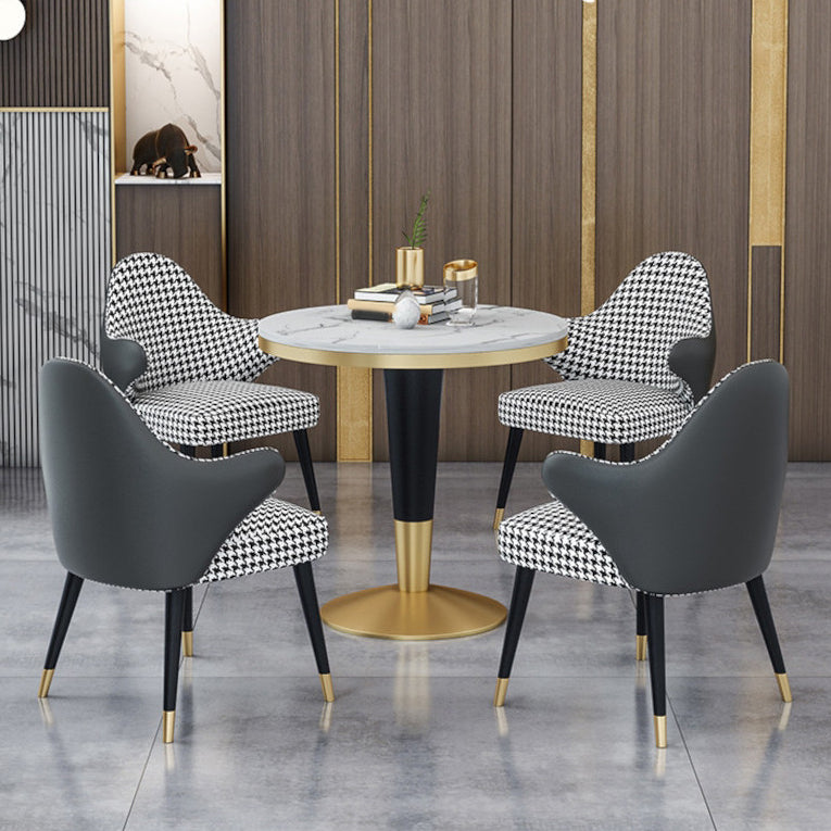 Modern Round Dining Table Set 1/4/5 Pieces Dining Set with Padded Chairs 5 Pieces: Table, 4 Grey Chairs Clearhalo 'Dining Room Sets' 'Dining Tables & Seating' 'dining_room_set' 'furn' 'furn_dining_room_set' 'Furniture' 'Kitchen & Dining Furniture' 6403080