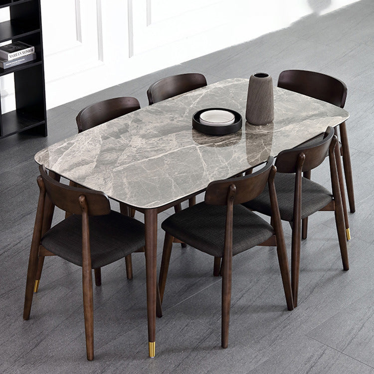 Glossy Gray Dining Table Set 1/4/5/7 Pieces Dinette Set with Wooden Chairs 7 Pieces: Table, 6 Chairs Clearhalo 'Dining Room Sets' 'Dining Tables & Seating' 'dining_room_set' 'furn' 'furn_dining_room_set' 'Furniture' 'Kitchen & Dining Furniture' 6403584