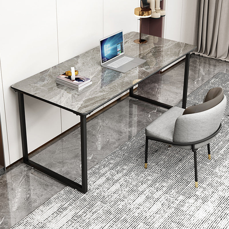 Industrial Office Desk Grey Marble Sled Writing Desk with Metal Legs 70.9"L x 31.5"W x 29.5"H Clearhalo 'furn' 'furn_office_desk' 'Furniture' 'Office Desks' 'Office Furniture' 'office_desk' 6403908