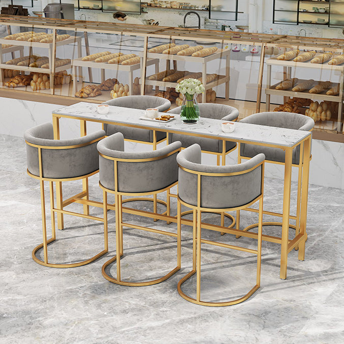 Sintered Stone Bar Table Set 1/2/3/4/7 Pieces Luxury Bar Table and Stools with Footrest 7 Pieces: Table, 6 Gray Stools Clearhalo 'Bar Furniture' 'furn' 'furn_home_bar_bar_sets' 'Furniture' 'Home Bars & Bar Sets' 'home_bar_bar_sets' 'Kitchen & Dining Furniture' 6406205