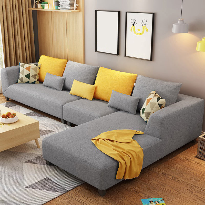 70"W Scandinavian Sectional Sofa Grey Pillowed Back Cushions Sectional 126"L x 71"W x 28"H Linen Right Clearhalo 'furn' 'furn_sectionals' 'Furniture' 'Living Room Furniture' 'Sectionals' 6410861